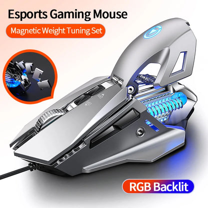 Ενσύρματο gaming ποντίκι esports με οπίσθιο φωτισμό RGB, ρυθμιζόμενο 200-7200 DPI, USB για PC, laptop και παιχνίδια FPS
