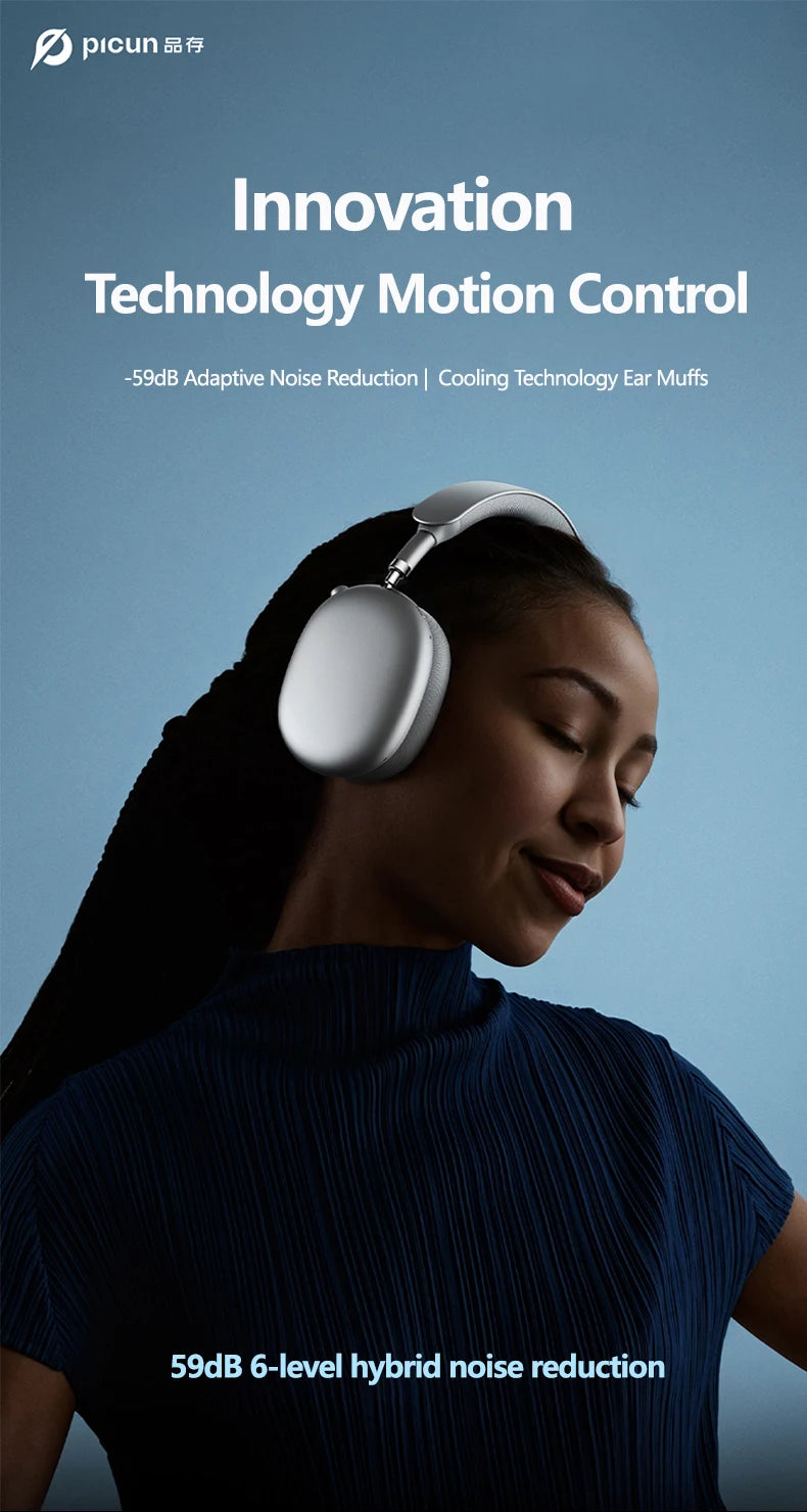 Picun F8MAX ANC Wireless Headphones 59dB Noise Cancelling Bluetooth 6.0 Over Ear Headset with Spatial Audio, 180H Battery Life & HiFi Sound