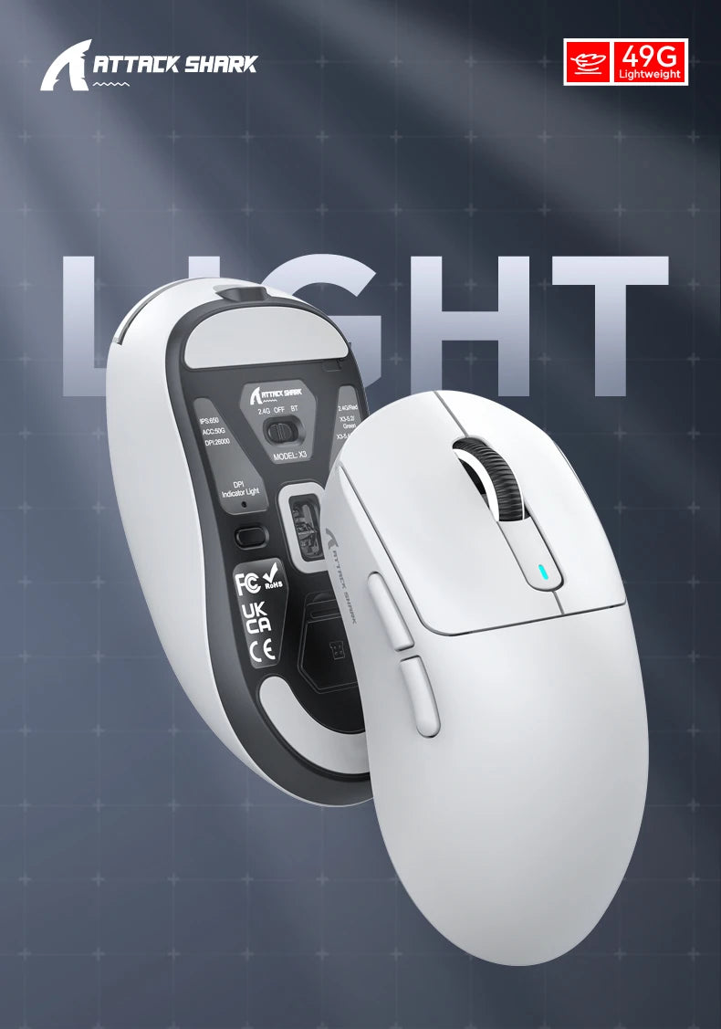 Bezdrôtová herná myš X3 ATTACK SHARK, červená farba, 4K odozva, Bluetooth trojrežimové pripojenie, PAW3395, makro Bluetooth herná myš