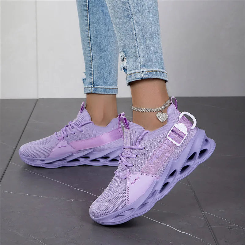 Modische lila Freizeit-Sneaker für Damen und Herren, Blade-Laufschuhe, große Größe 48, leichte, atmungsaktive Sportschuhe für Herren, Mesh-Sneaker
