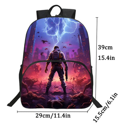 15 Inch Fortnite Cartoon Backpack Unisex for Boys Girls with Front Pocket Lightweight Student School Bookbag Large Capacity