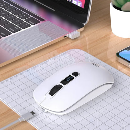 Lenovo Wireless Mouse Bluetooth 2.4G Rechargeable Silent Mouse with Smart Display, Dual Mode Bluetooth Wireless Mouse for Laptop, Desktop & Office