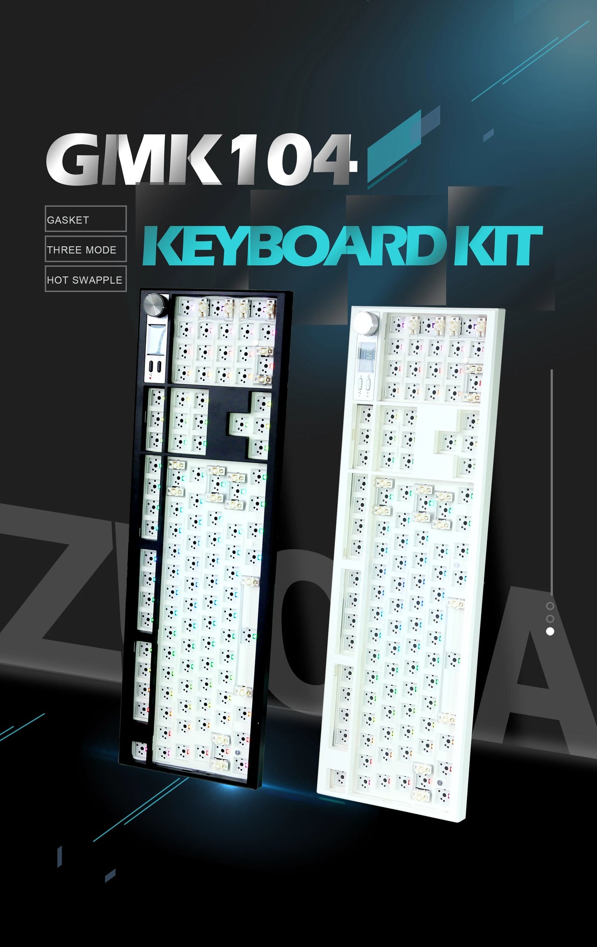GMK104 Mechanical Keyboard Kit Three Mode Gaming Keyboard Hot Swap  Backlit Gasket Structure This VIA with display screen
