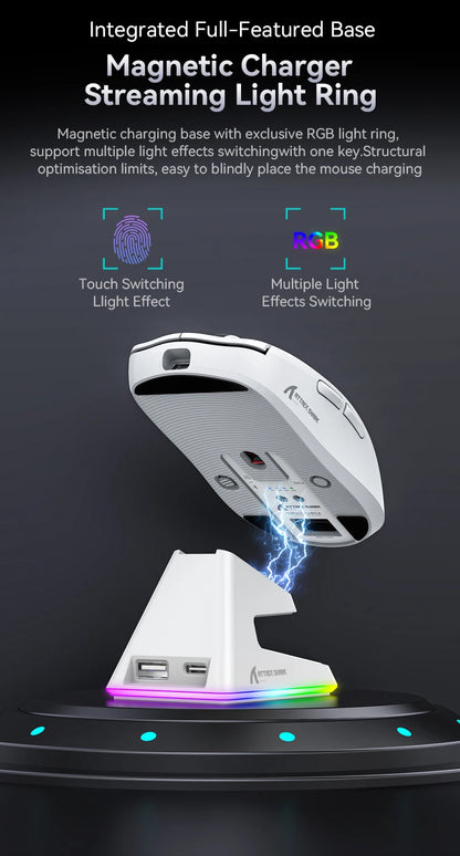 Attack Shark X6 Lightweight Wireless Gaming Mouse, Tri-Mode Bluetooth & 2.4G Gaming Mouse, 26,000 DPI RGB Charging Dock, PAW3395 Sensor