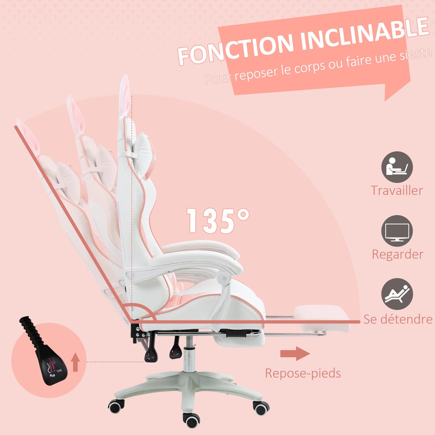 Vinsetto Gaming Chair Ergonomic Gamer Armchair with Lumbar Support, Adjustable Height, Reclining Backrest, Footrest & Comfortable Desk Chair