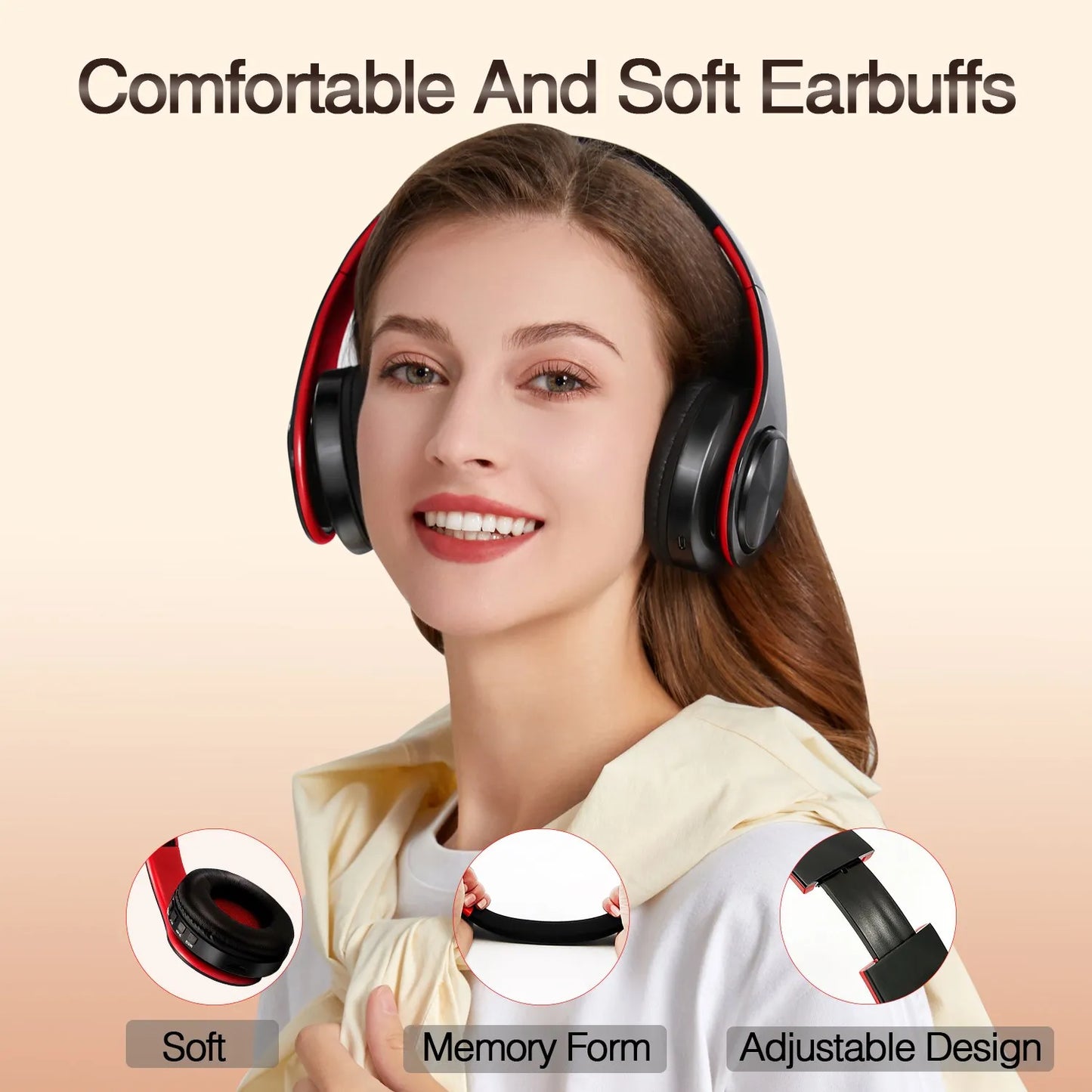 CATASSU Bluetooth 5.3 Wireless Headphones Over Ear Stereo Headset with Mic, Soft Leather Earmuffs, HiFi Sound for PC, Phone, TV & Laptop