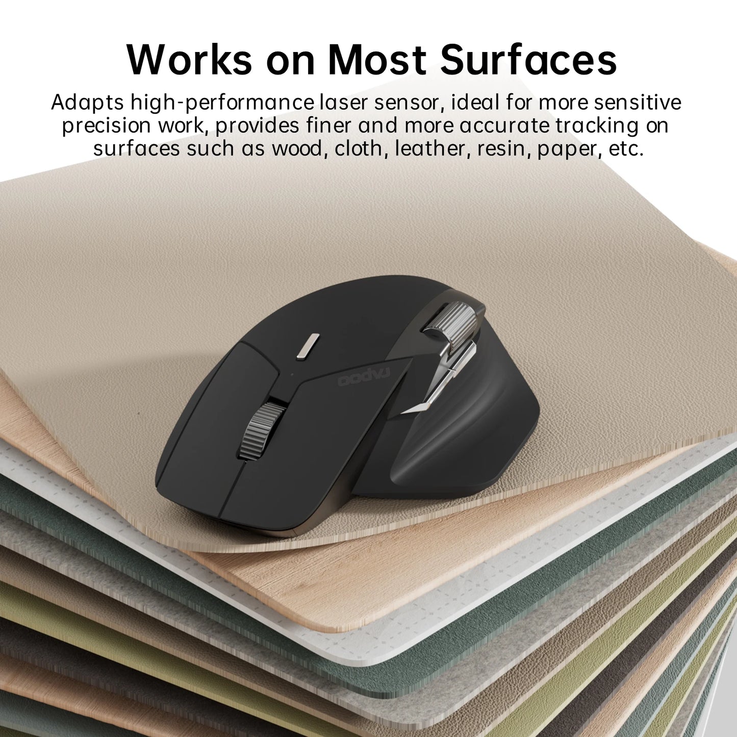Rapoo MT760 Multi-Mode Rechargeable Wireless Mouse, Ergonomic Bluetooth Mouse with 4000 DPI, Easy-Switch for Up to 4 Devices, USB-C Rechargeable