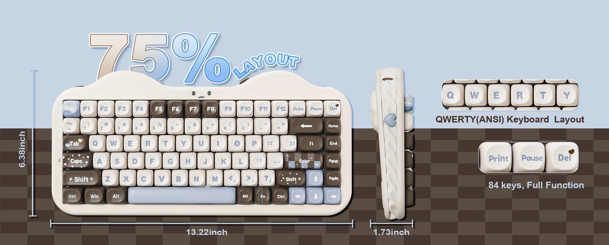 YUNZII C75 Wireless Mechanical Keyboard, 75% Creamy Hot Swap Custom RGB Keyboard, Gasket Cute Cake Design, for Win/Mac/Gaming
