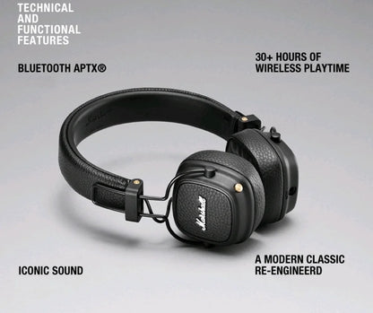 Marshall Major III Wireless Bluetooth Headphones with Deep Bass, Active Noise Cancelling, Foldable Over-Ear Wireless Headphones with Microphone