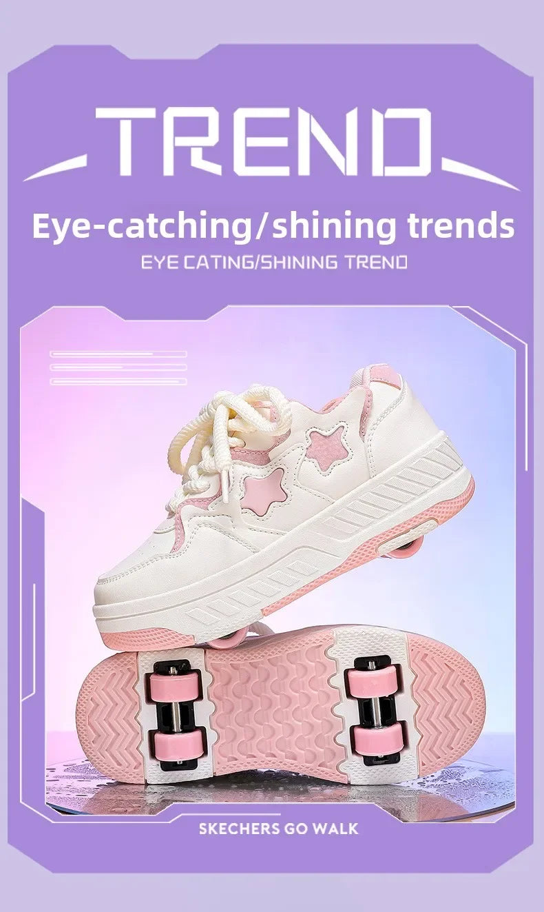 Chaussures de roller pour enfants - Roues rechargeables, couleurs tendance, finition brillante, pour les anniversaires, pour garçons et filles, chaussures décontractées deux-en-un