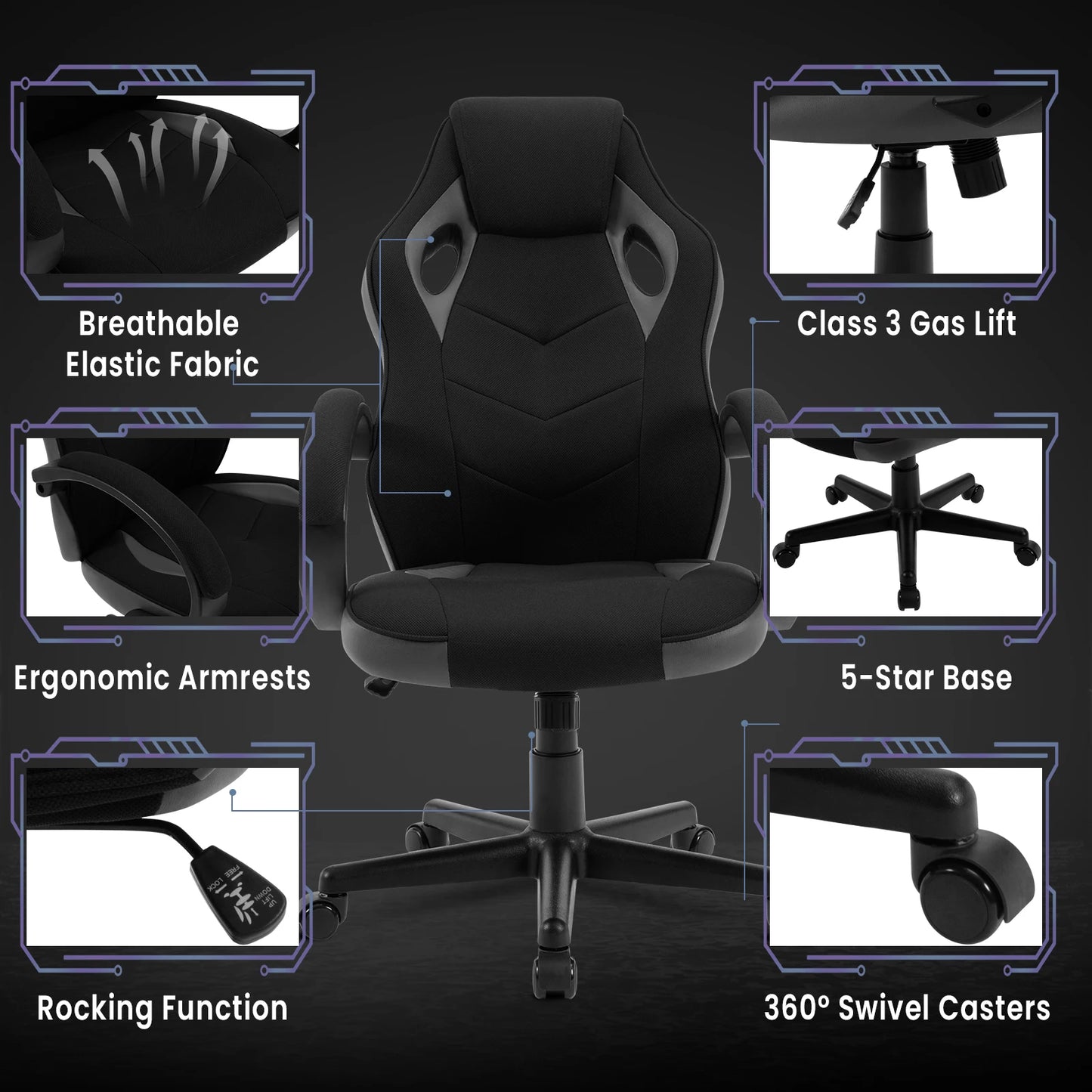 WOLTU Ergonomic Gaming Chair High Back Office Computer Chair with Adjustable Height, 360° Swivel, Reclining Tilt, Racing Style Executive Desk Chair