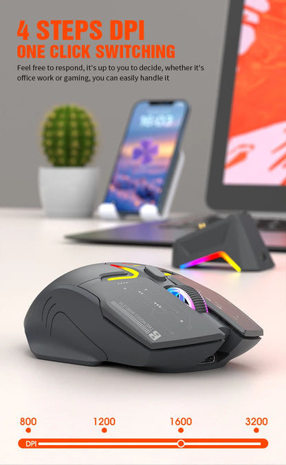 XUNSVFOX H2 trådlös Bluetooth-mus med dubbla lägen, RGB-belysning, för laptop, gaming och kontor, magnetisk laddning