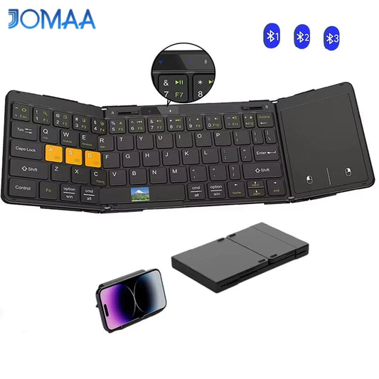Folding Travel Keyboard with Touchpad &Display,Foldable Bluetooth Keyboard for Windows iOS Android,Multi Device Keyboard