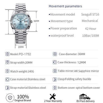 PAGANI DESIGN 2025 New DD36 Men's Watches Luxury Automatic Watch Men AR Sapphire Glass Mechanical Wristwatch Men ST16 Movt Clock