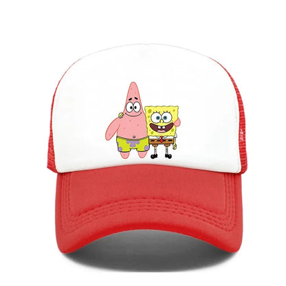 Módní roztomilá kšiltovka s potiskem SpongeBob, kreslená, pro muže i ženy, letní sluneční síťovaná čepice, anime, nastavitelná sluneční clona, golfová čepice, trucker čepice