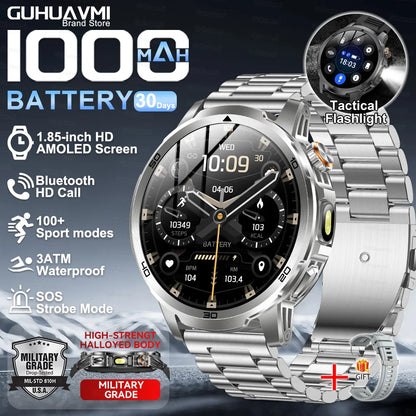 2026 New Military Outdoor Smart Watch 1.85‘’ AMOLED 1000mAh Large Battery 5ATM Waterproof Voice Call Sports Men Fitness Bracel