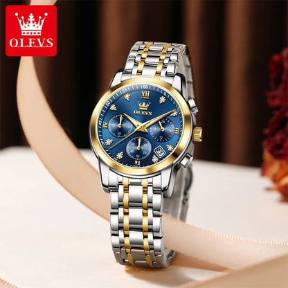Montre femme OLEVS, marque de luxe, à quartz, étanche, lumineuse, date, chronographe, bracelet, montre habillée avec diamants.