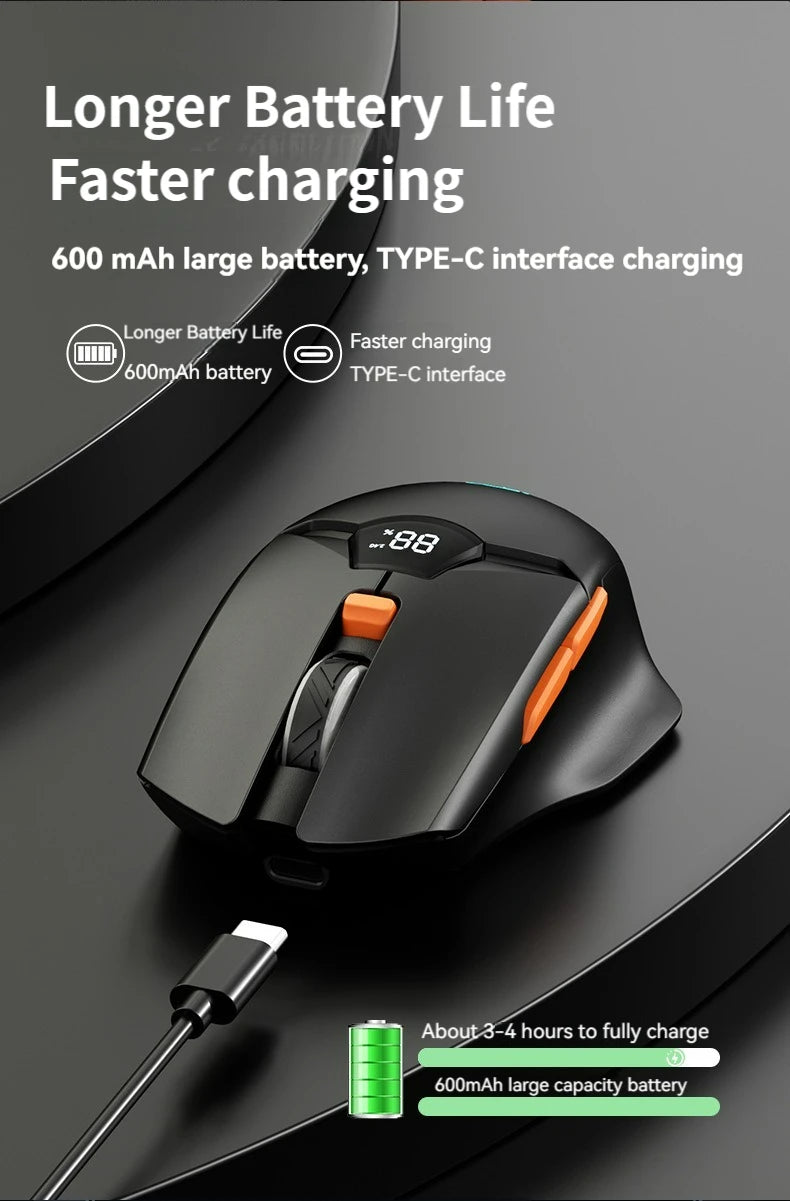 Wireless Bluetooth Mouse with Smart Screen Display, Dual Mode Bluetooth 5.1 & 2.4G Rechargeable Silent Mouse, 6400 DPI Ergonomic Office Mouse for Laptop, Tablet & Notebook