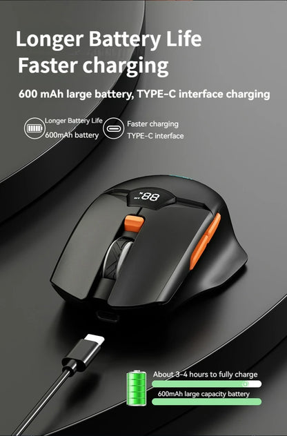 Wireless Bluetooth Mouse with Smart Screen Display, Dual Mode Bluetooth 5.1 & 2.4G Rechargeable Silent Mouse, 6400 DPI Ergonomic Office Mouse for Laptop, Tablet & Notebook
