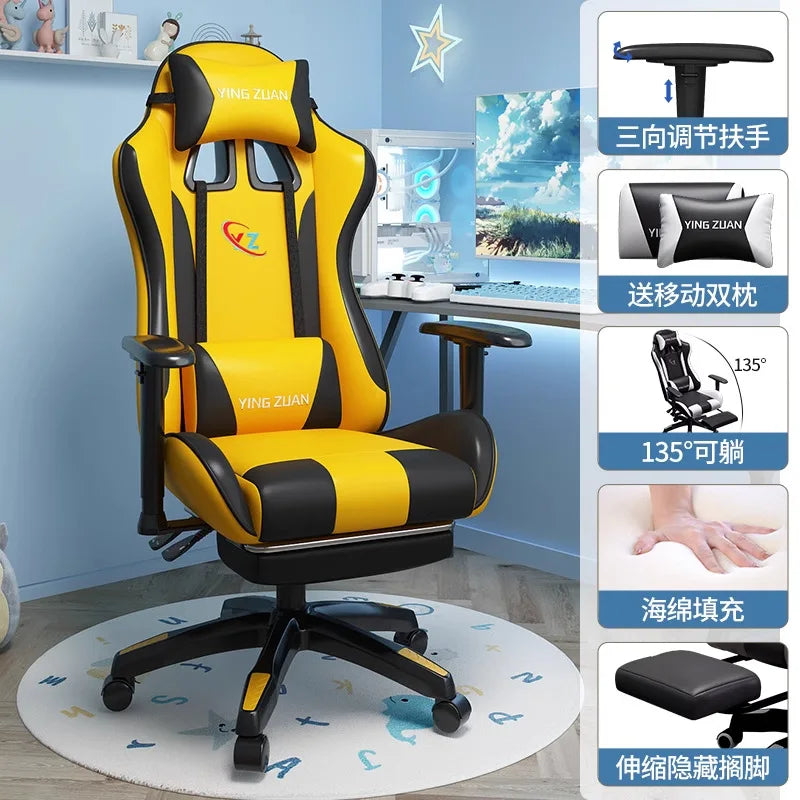 Ergonomic Gaming Chair Comfortable Reclining Computer Chair with Adjustable Height, Footrest, Armrests, Racing Style Office Chair for Home & Office