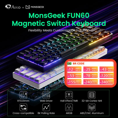 Akko MonsGeek FUN60 Magnetic Switch Mechanical Keyboard 60% Gaming Keyboard with Rapid Trigger 0.01mm, 8K Polling Rate, ARGB, Custom Mechanical Keyboard
