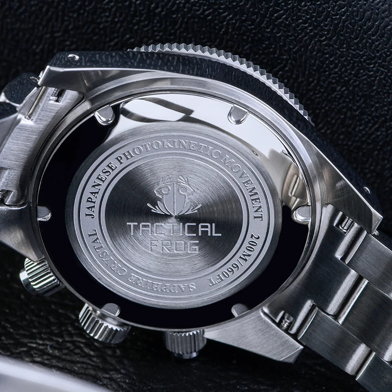 Tactical Frog V2 Solar Chronograph Men Watch Sapphire Crystal Mirror Ceramic Bezel VS75A Eco-Drive Quartz 20Bar Waterproof Watch