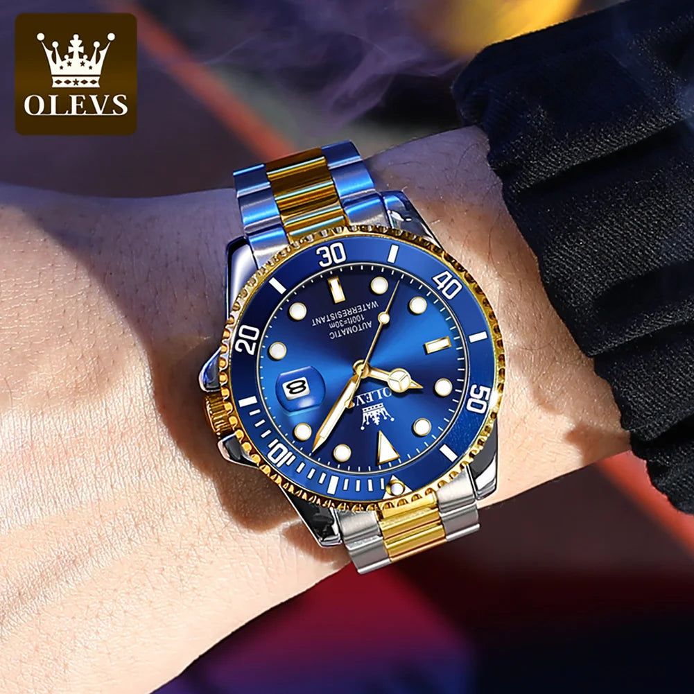 Montre pour homme OLEVS 6650 : montre mécanique automatique classique d'origine pour homme, cadran en zircon, étanche, luminescente, en acier inoxydable