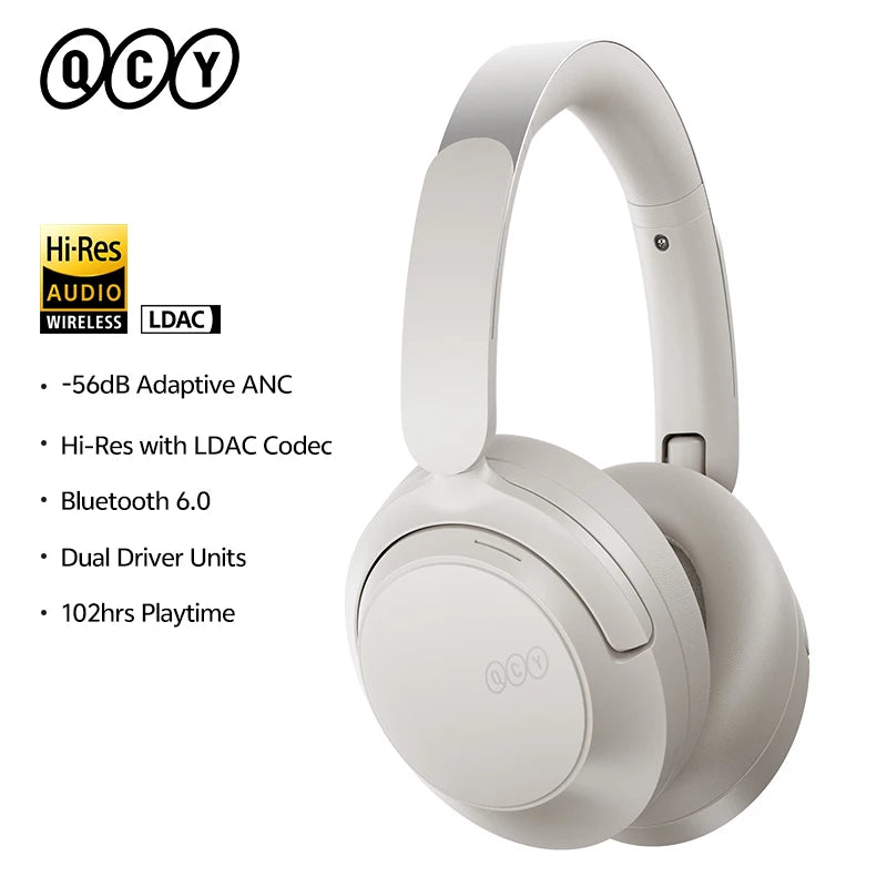QCY H3S ANC Over-Ear Headphones Bluetooth 6.0 – Hi-Res LDAC Spatial Audio, -56dB Adaptive Noise Cancelling Wireless Headset