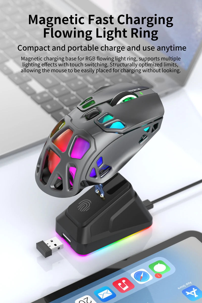 Lahka gaming miška Lenovo Tri-Mode z RGB polnilno postajo, 12000DPI, 2.4G/Bluetooth/žično, ergonomska miška za PC in prenosnik
