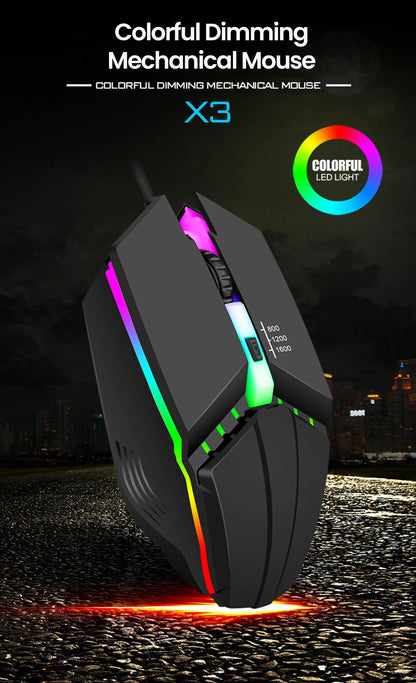 Drôtová USB herná myš RGB BackLight Mute s LED podsvietením, 1600DPI, pre stolný PC, notebook, domácnosť a kanceláriu