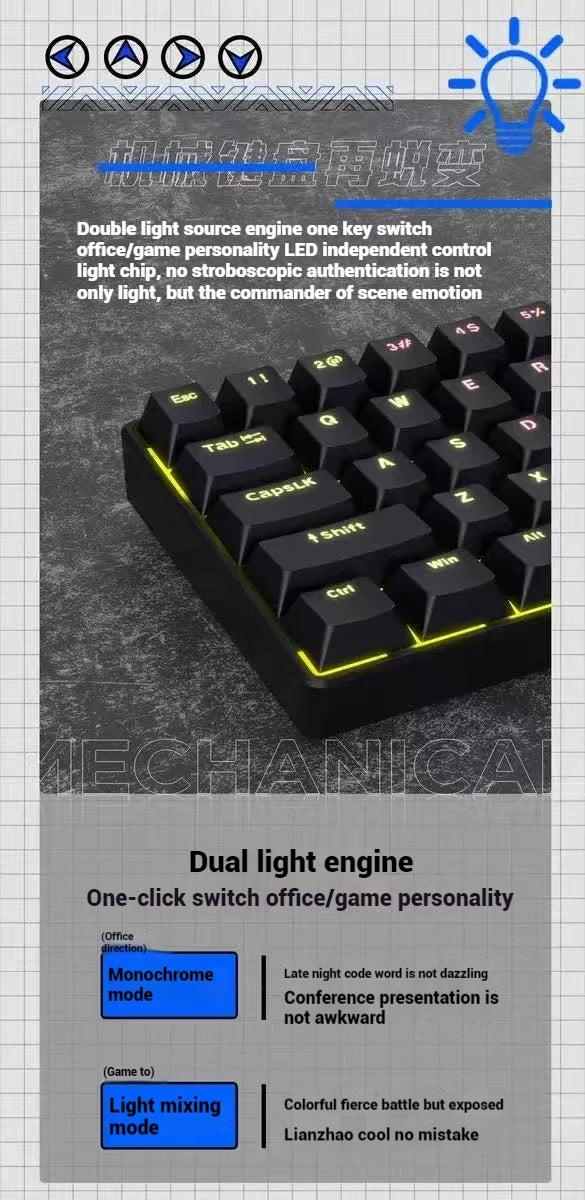 2026 New USB Gaming Mechanical Mini Keyboard Red Switch RGB Backlit 61 Keys Wired Feel for Game/Office
