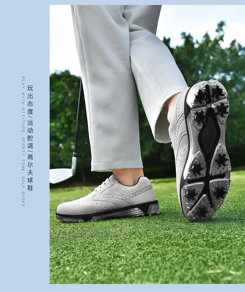 LiXingMing Golf Shoes Men Gray Large Size To 48# Breathable Cleats Golf Sport Shoes Teenager Training Golf Coach Sneakers