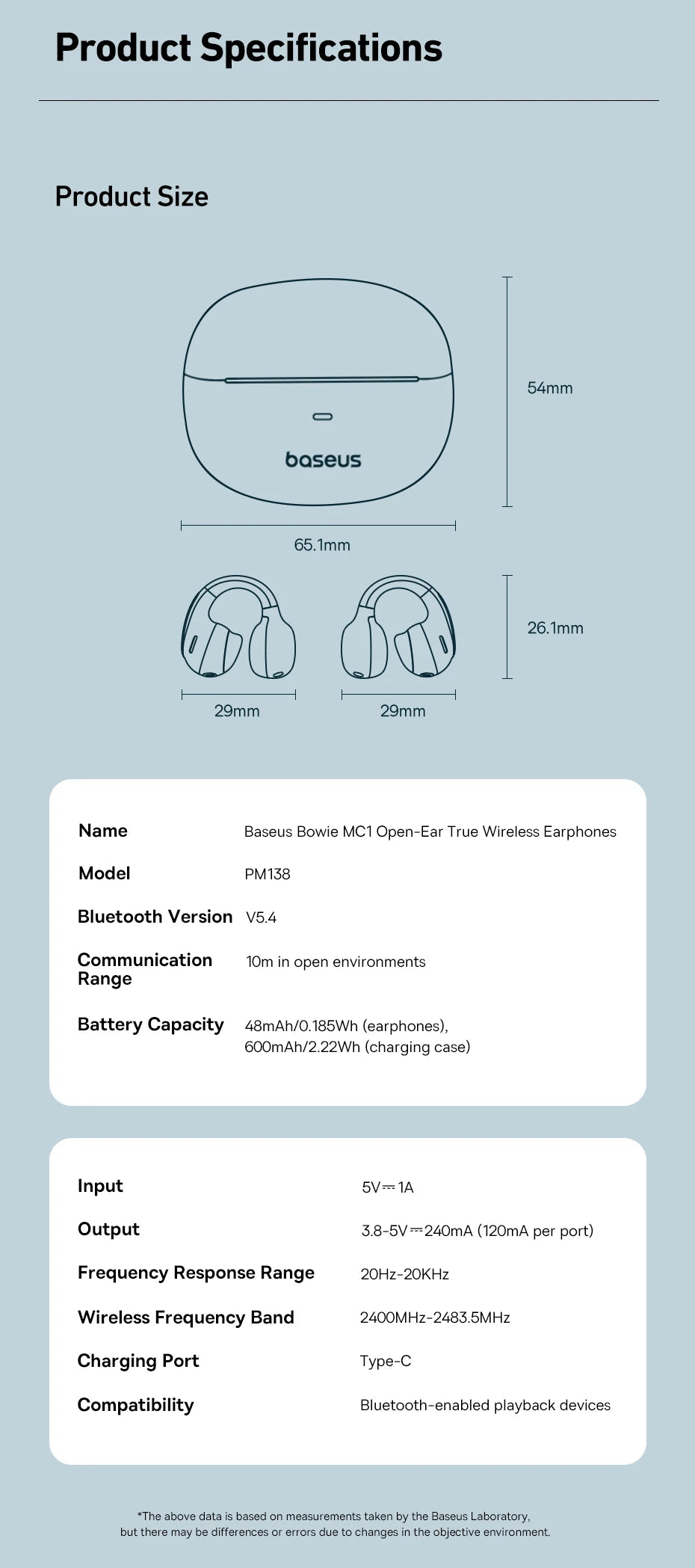Baseus Bowie MC1 Ear Clip Wireless Earphones Bluetooth 5.4 Open-Ear Clip-On Sports Earbuds IP57 Waterproof AI Bass Ear Clip Headphones