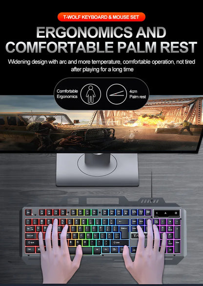 104 Keys Gaming Keyboard and Mouse Combo with RGB Backlit, All-Metal Panel Waterproof Light Up, USB Wired Computer Keyboards Gaming