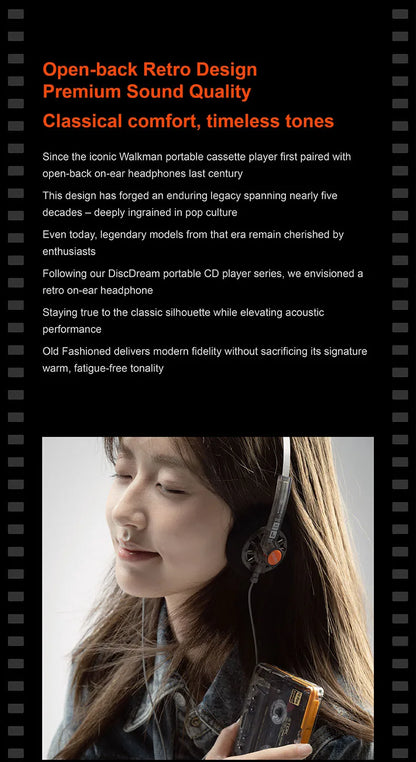 MOONDROP OLD FASHIONED On-Ear Headphones 40mm Dynamic Driver Wired Headphones with 3.5mm Plug, HiFi Audio Headset with Volume Control