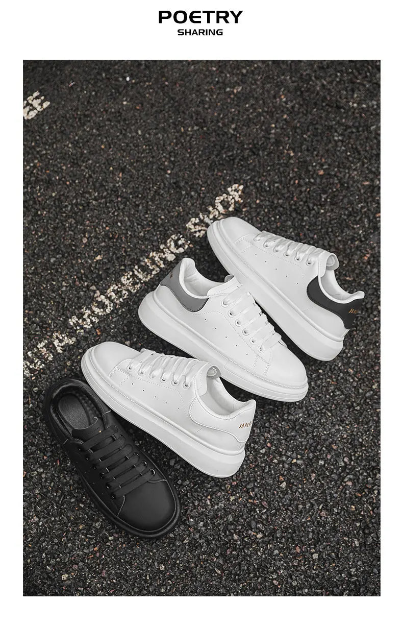 White Minimalist Sneakers For Men Comfy Leather Casual Sneakers Man Platform Skateboard Shoes Outdoor Low-cut Men's Sports Shoes