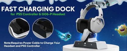 NUBWO G06 Pro Wireless Gaming Headset with Charging Station, Bluetooth 5.3 Gaming Headphones for PS5, PS4 & PC, ENC Microphone, 120-Hour Battery Life