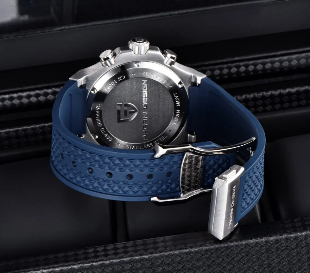 PAGANI DESIGN PD-YS032 Men's Quartz Watch 44mm Japan VK64 Movt Stainless Steel Case Rubber Strap Sapphire Glass 100M Waterproof