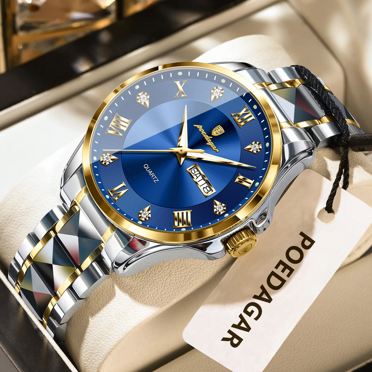 Relógio de homem POEDAGAR, modelo de luxo original, estanque, luminoso, com indicação da data e do dia, estilo elegante, caixa em aço inoxidável, movimento de quartzo, ideal para o trabalho.