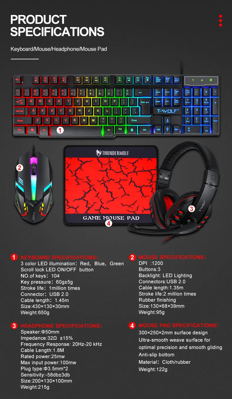 Spanish Keyboard with Ñ Russian Keyboard ISO 100% Layout 104 Keys Spanish Russian Gaming Keyboard Mouse Kit Backlight Wired T20