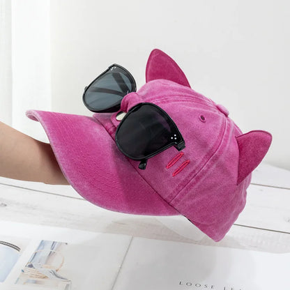 New Cat Ears Sunglasses Baseball Cap Y2K Cotton Washed Pilot Snapback Caps Gorras Women And Men Outdoor Sunshade Sun Hats Unisex