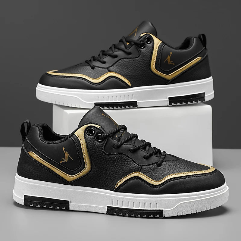 Men's Casual Leather Sneakers Lightweight Non-slip Skate Shoes Breathable Fashion Walking Shoes for Daily Wear
