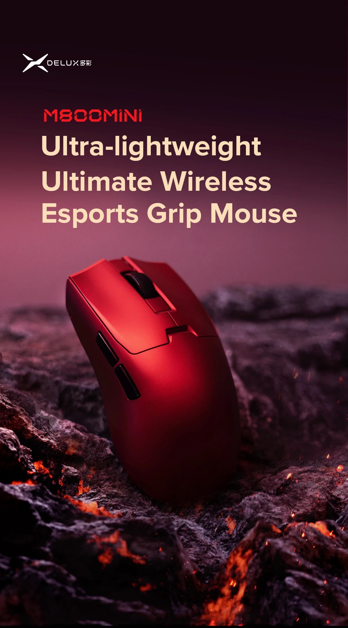 Delux M800mini Wireless Gaming Mouse 46g Lightweight PAW3395 Sensor 26000 DPI, 1000Hz Polling Rate Gaming Mouse for PC Gamer
