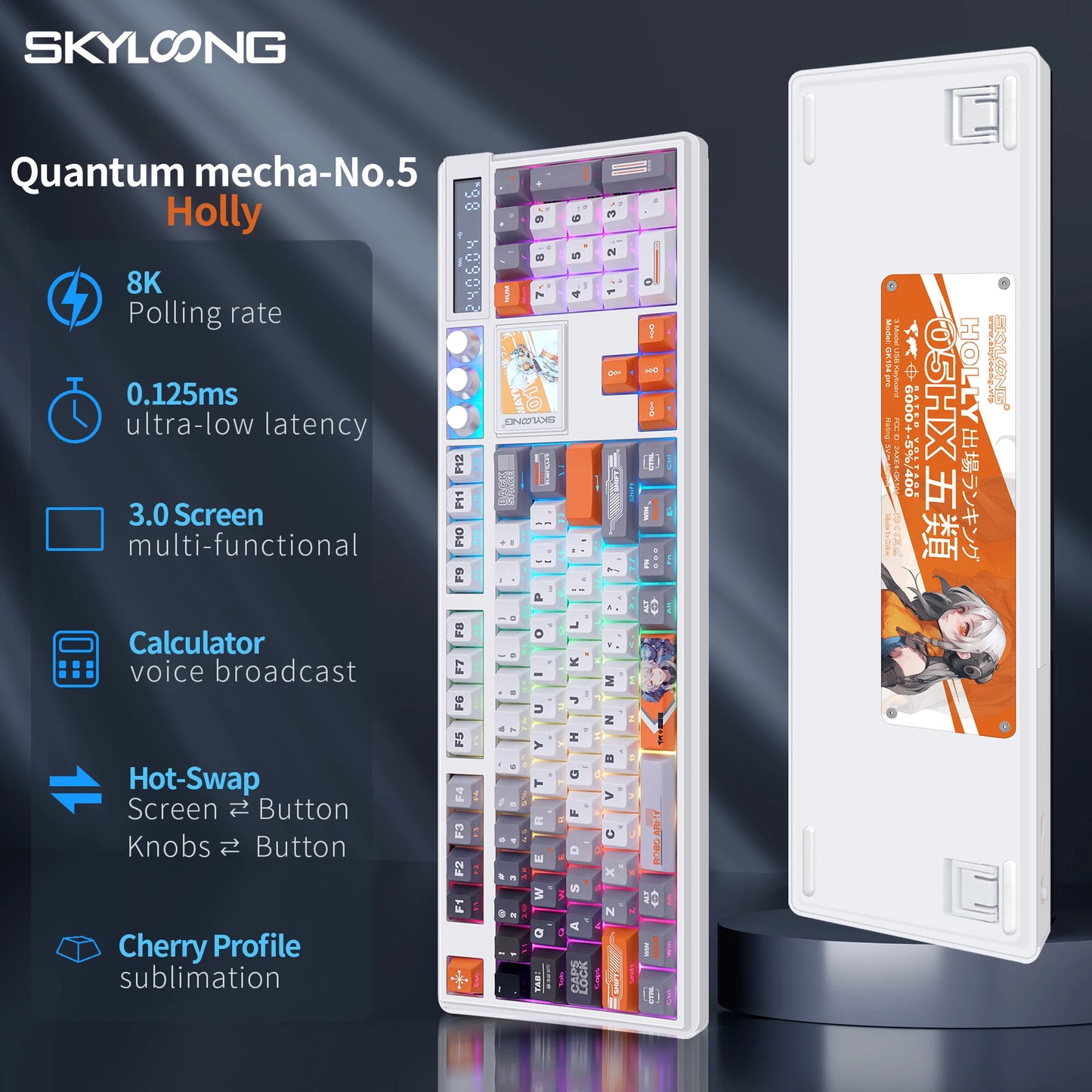 SKYLOONG GK104 Pro Wireless Mechanical Keyboard, 104-Key Custom Hot-Swappable RGB Gaming Keyboard with LCD Screen, Triple Mode Bluetooth/2.4G/USB-C Mechanical Keyboard