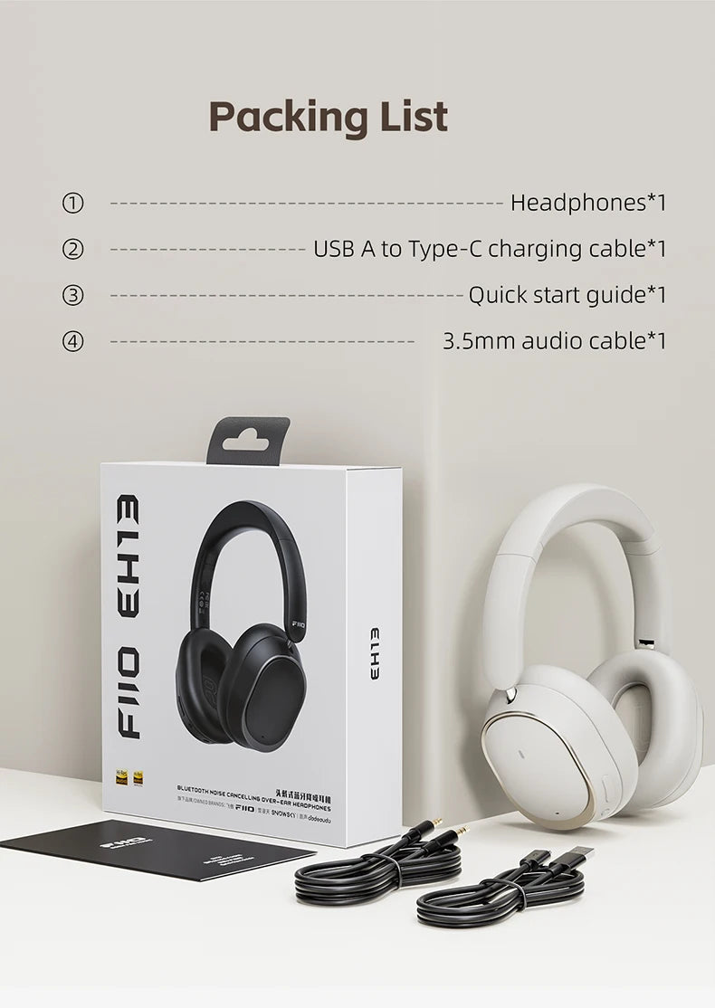 FiiO EH13 Wireless Noise Cancelling Headphones Bluetooth Over-Ear Headphones with Hybrid ANC, 45H Playtime, Travel Gaming Headphones