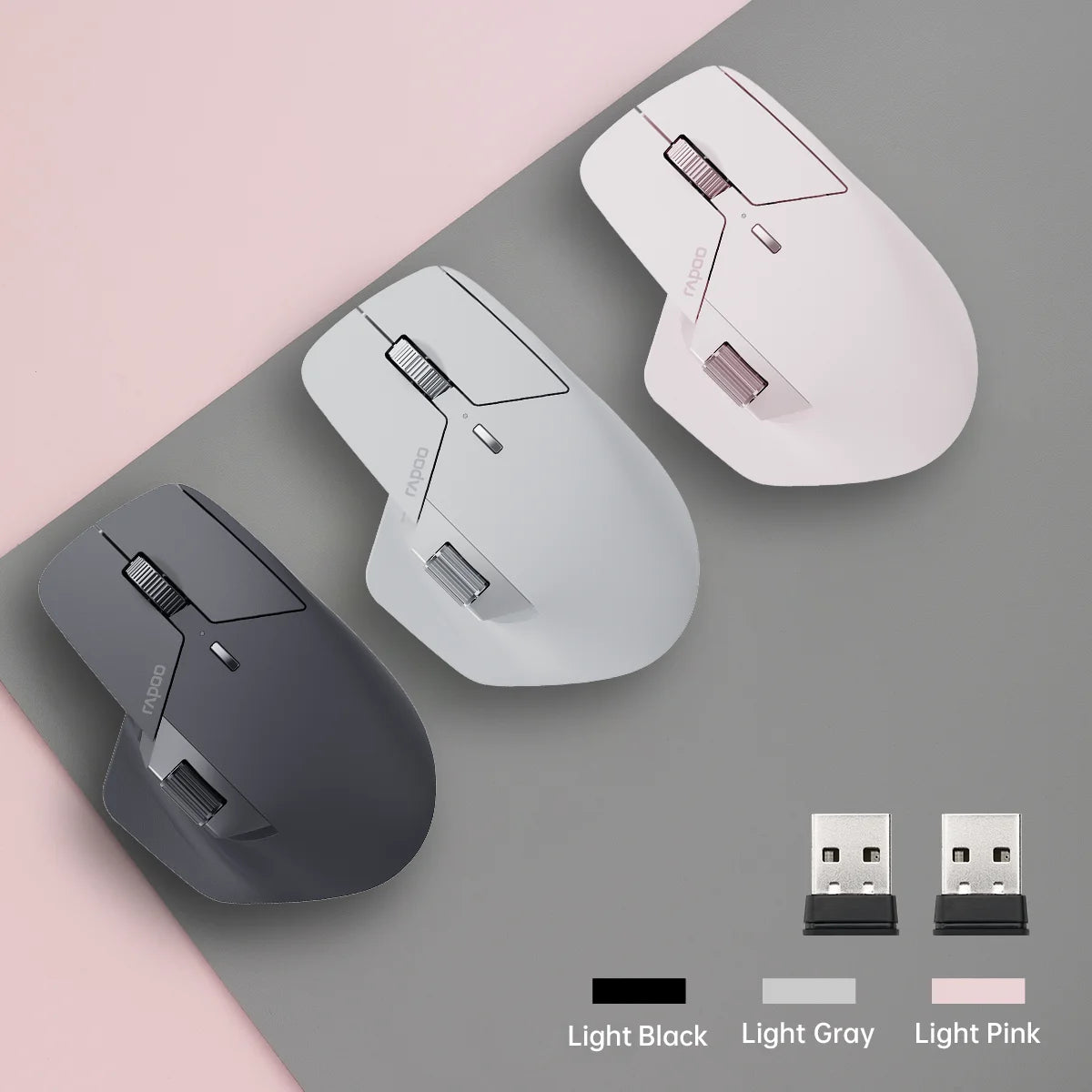 Rapoo MT760 Rechargeable Multi-Device Bluetooth Wireless Mouse, 4000 DPI Ergonomic Wireless Mouse with Tri-Mode Connection for Up to 4 Devices