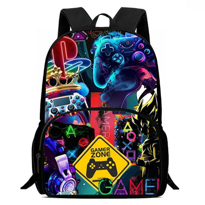 15 Inch Fortnite Cartoon Backpack Unisex for Boys Girls with Front Pocket Lightweight Student School Bookbag Large Capacity