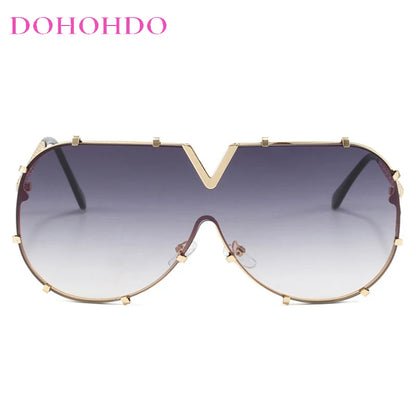 Trendy Rivets Metal Frame Oversized Pilot Women Sunglasses Brand Design Men Sunglass UV400 Outdoor Driving Travel Luxury Goggles