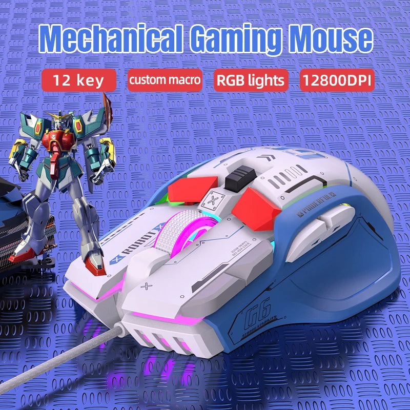 HXSJ Programmable Gaming Mouse Wired 12800 DPI RGB Gaming Mouse with 12 Programmable Buttons, Ergonomic Wired Gaming Mouse for PC, Laptop & Windows