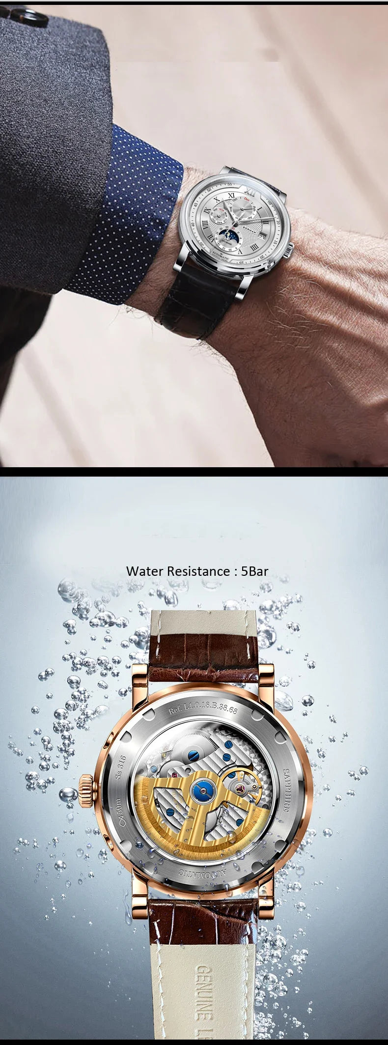 BORMAN BM3868  New 40mm  Luxury Men Automatic Mechanical Men's Watches Sapphire Multi-function Waterproof Moon Phase Clocks